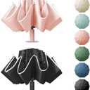 Large Windproof Travel Umbrella, Portable Reverse Folding Car Umbrella, Compact Inverted Design with Waterproof Canopy, Automatic, 10 Durable Ribs, 45.6/13 Inch, Fits Backpack, 2026 Spring (2 BLACK+PINK)