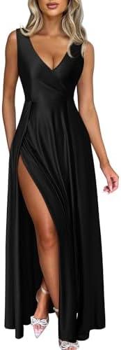 Memoriesea Women's Sexy V Neck Sleeveless High Split Evening Cocktail Maxi Dress Medium, Black  Memoriesea Women's Sexy V Neck Sleeveless High Split Evening Cocktail Maxi Dress Medium, Black
