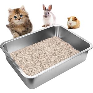 Stainless Steel Cats Litter Box, 4" Height Litter Box for Small Animals, Easy Entry, Easy to Clean, Non Stick Smooth Surface