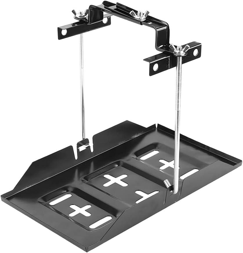 Car Battery Hold Down Tray Kit, Metal Corrosion-Resistant Storage Battery Holder with Adjustable Bracket Clamp, Automotive Tray Hold Down Kit, Universal for Vehicles (27cm/10.63inches)