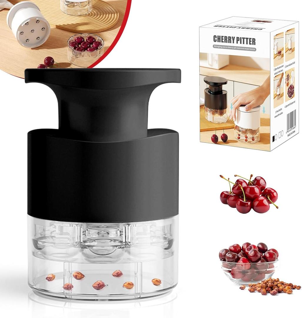 Cherry Pitter Multiple, Push Type Cherry Corer Multiple, Kitchen Cherry Jam 7 Holes Multi Pitter Tool, 7-in-1 Cherry Seed Remover Quick Portable Cherry Pitting Tool (Black)