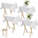 Oudain 4 Pcs Small Tablecloth Washable Fabric Folding TV Tray Table Cloth Polyester Solid Color Nightstand Cover for Bedside Table Side Outdoor Indoor(White, 24 x 36 Inch, Classic Edge)