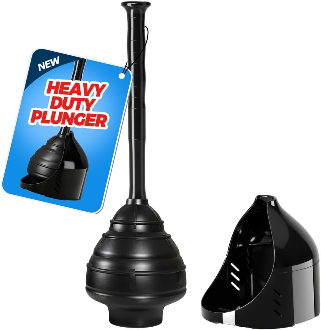 FORASTO Toilet Plunger with Holder - Powerful Clog Removal,Plungers for Bathroom,Bathroom Accessories,Cleaning Supplies,Home Essentials,Bathroom Decor,Toilet Bowl Cleaners,Black