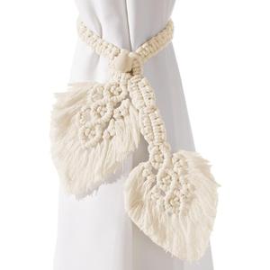 2 Pack Boho Curtain Tiebacks,Hand Knitting Cotton Curtain Holdbacks with Adjustable Natural Wooden Bead,Double Leaves Farmhouse Theme Curtain Tie Backs, for Indoor Outdoor Drapes Decorative,(Beige)