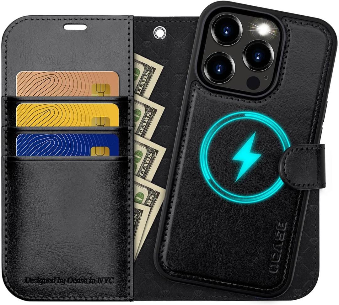 OCASE for iPhone 15 Pro Detachable Wallet Case with Card Holder, [2 in 1] PU Leather Flip Folio Case with RFID Blocking Magnetic Stand Removable Shockproof Phone Cover 6.1 Inch, Black