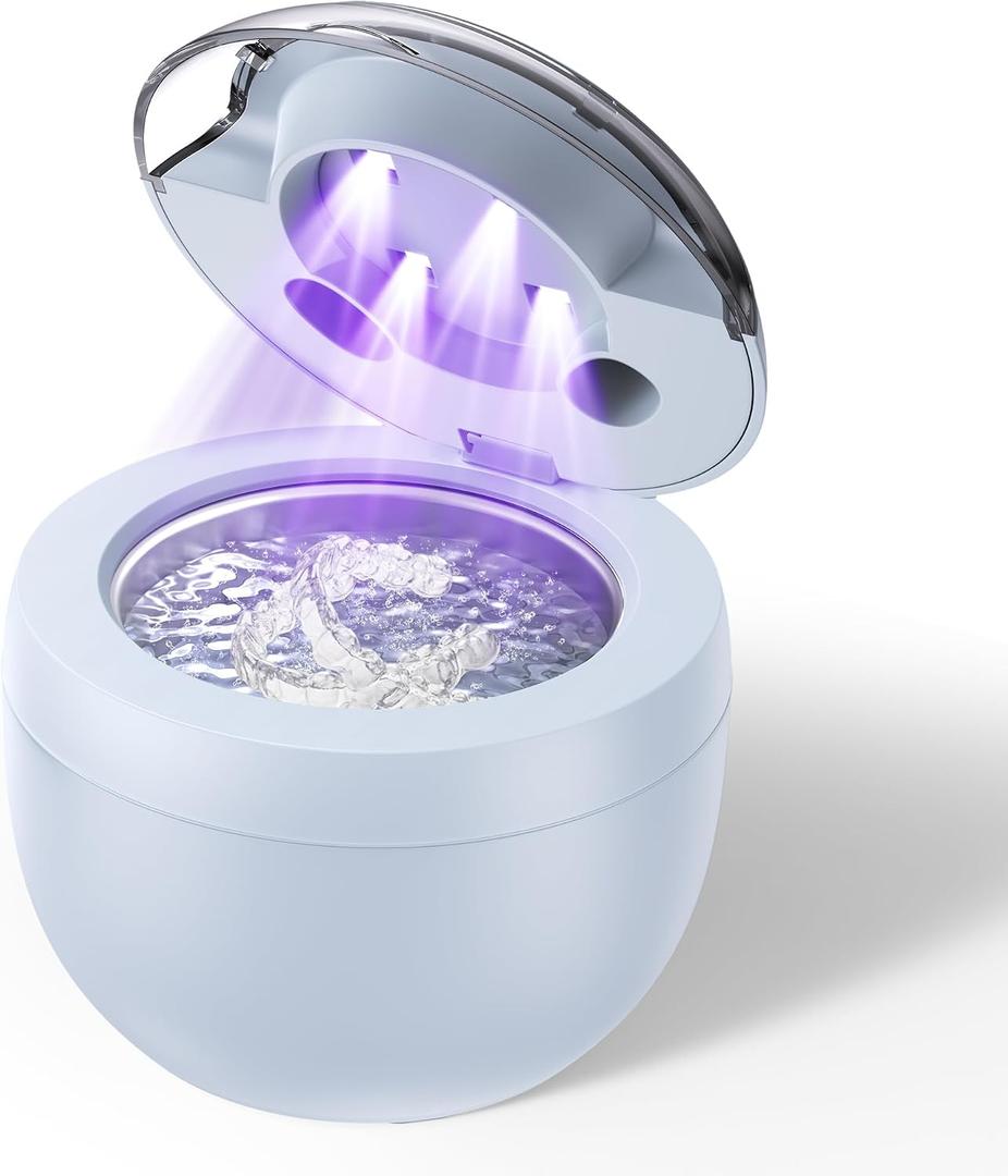 Ultrasonic Retainer Cleaner, Retainer Cleaner Machine for Dentures, Mouth Guards, Braces, Toothbrush Heads, Jewelry with 200ML Capacity, 45kHz Retainer Cleaning, 4 Modes for Appliances, Blue