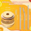 Cunhill 27 Pcs 70mm Bamboo Jar Lids Set with Straw Hole for Glass Cups Reusable 2.76 Inch Wooden Lids with Silicone Ring Stainless Straw and Brushes for Beer Can Cups Regular Mouth Drinking Jars