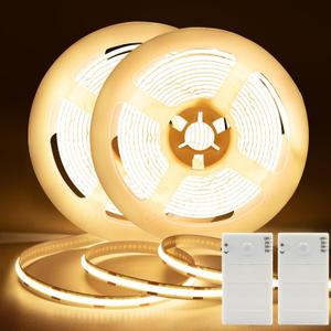 DBFAIRY 2 Pack COB Motion Sensor Strip Light Battery Operated, 6.6Ft 640 LED Cabinet Strip Lights High Bright with Sensor Lighting Mode for Wardrobe Stair Pantry Counter Cabinet Bed,2700K Warm White