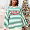 LUKYCILD Christmas Vibes Sweatshirt Women Merry Christmas Shirt Xmas Long Sleeve Shirt Winter Holiday Sweatshirts (Medium, Green-striped)