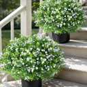 Fake Plants Artificial Flowers for Outdoors Decor, 2 Pack Fake Potted Plants Baby Breath With Green Eucalyptus Look Real UV Resistant Artificial Greenery with Pot for Outside Porch Garden Patio Yard
