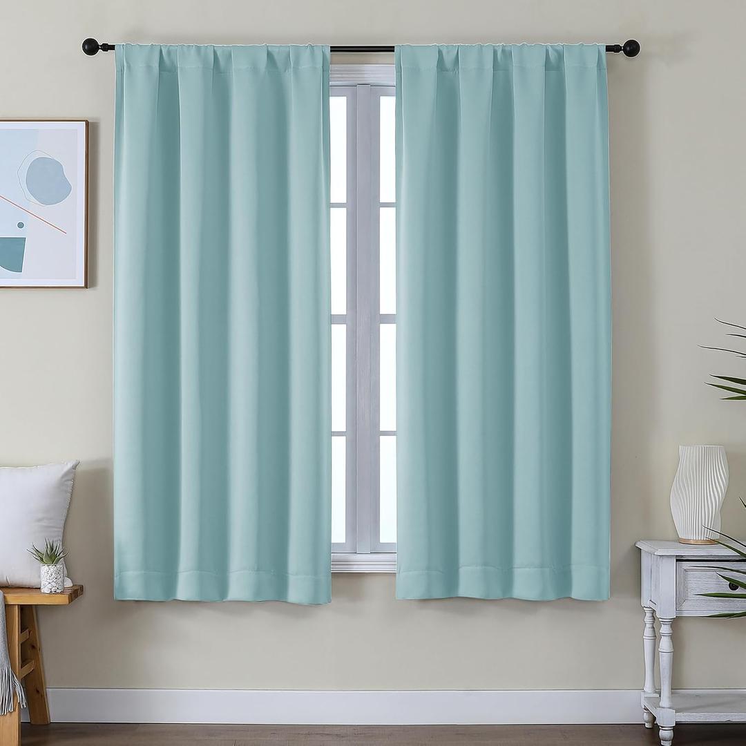 Simplebrand Ava Aqua Blackout Curtains for Bedroom 63 Inch Length 2 Panels Set, Nursery Thermal Insulated Energy Saving Rod Pocket Window Treatment Curtains Blackout Drapes, W40 x L63 Inch, Aqua