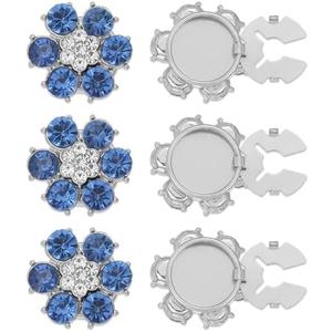 PATIKIL Rhinestone Buttons Cover, 4Pcs Round Flowers Crystal Sewing Clip Sleeve Button Cover Cufflink Embellishments for Women Men Wedding Shirt Clothing Decoration, Blue(Silver Tone)