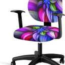 Abstract Floral Print Office Computer Chair Covers, Split Stretchable Seat Cover Removable & Washable Rotating Chair Protective Slipcover (Blue Violet)