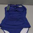 Eomenie Women's Halter Tankini Bathing Suit Ruched Tummy Control Two Piece Swimsuit with Bottom (Medium, Navy Blue)