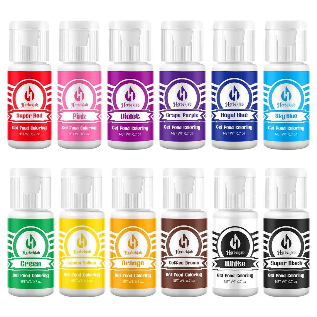 Gel Food Coloring Set 12 Colors x 0.7 oz Concentrated Gel Based Food Dye for Baking, Icing, Cake Decorating, Cookies & Fondant (EXP 03/11/28)