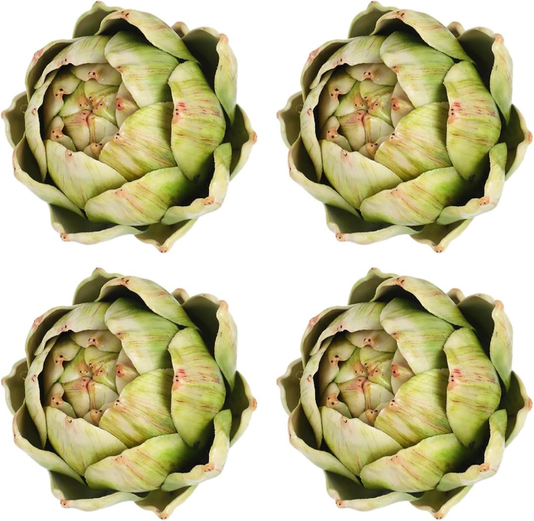 Timgle 4 Pcs Green Artificial Artichokes Fake Vegetables and Fruits for Summer Kitchen Wedding Bowl and Vase Decorations (Large)