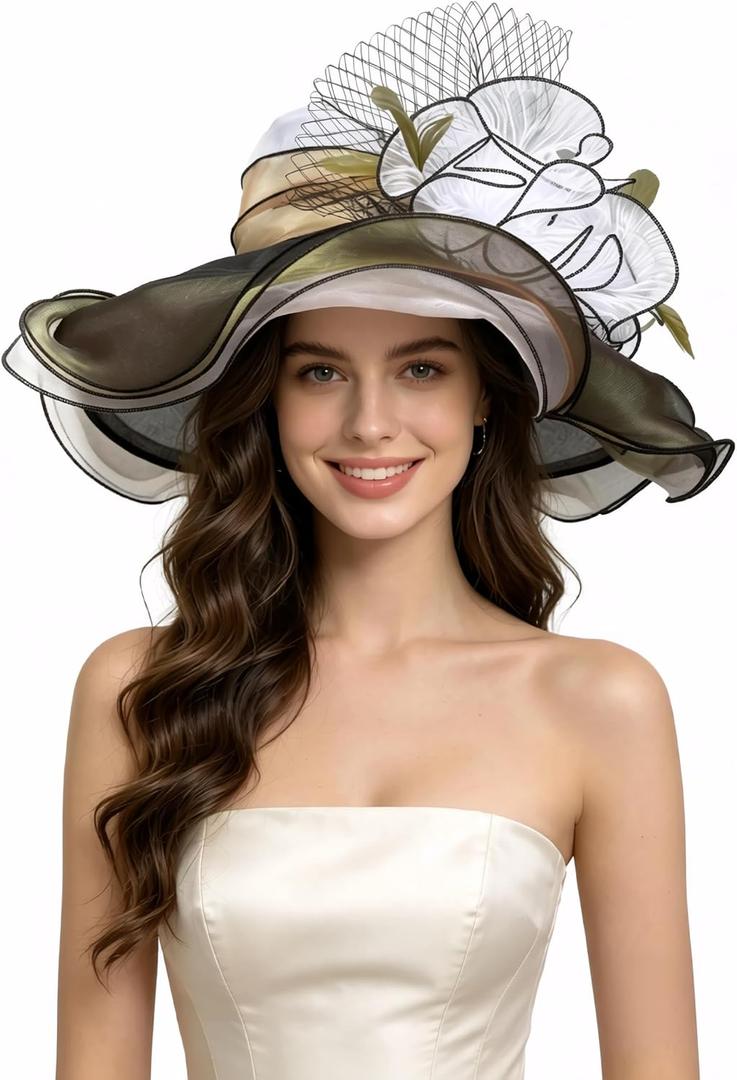 SAFERIN Women's Organza Church Kentucky Derby Fascinator Bridal Tea Party Wedding Hat (Black)