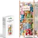 Stuffed Animal Storage & Organizer, 54 inch Tall Wooden Cute Zoo Toy Holder w/Building Block Storage Bag, Premium Wooden Material with Elastic Cord for Toddler Rooms, Playrooms (Small)