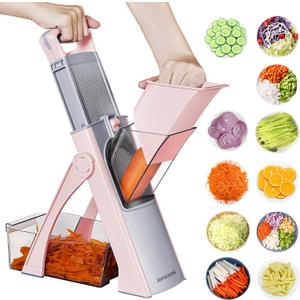 Safe Mandoline Food Slicer for Kitchen - Vegetable Chopper With Adjustable Thickness, Multifunctional Veggie Chopper Vegetable Cutter Slicer Dicer For Onion Potato Tomato - Pink (All in 1, Gray&Pink)