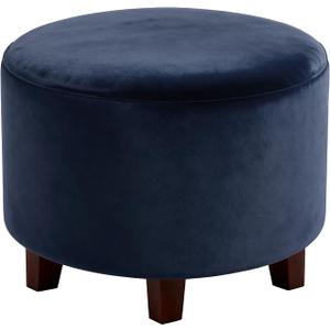 uxcell Velvet Round Footstool Slipcover, Stretch Foot Stool Protector Covers Plush Furniture Protector Cover with Elastic Bottom for Footstool Living Room Bedroom(Small, Navy Blue)
