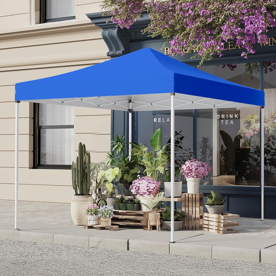 Shades 10x10 Pop Up Canopy, Heavy Duty Beach Tent with Carrying Bag for Easy Moving, Sun Shelter for Parties, Events, Camping, Outdoor Gazebo with 420D PU Coated Waterproof Blue Fabric, 10'x10' Fba