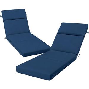 2 Pack Blue Outdoor Chaise Lounge Cushions, 72x21x3 in, 2Pcs