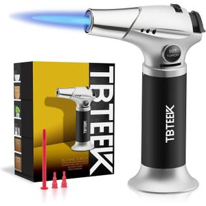 TBTEEK Butane Torch, Kitchen Torch Cooking Torch with Safety Lock & Adjustable Flame for Cooking, BBQ, Baking, Brulee, Creme, DIY Soldering(Butane Not Included) (Silver)