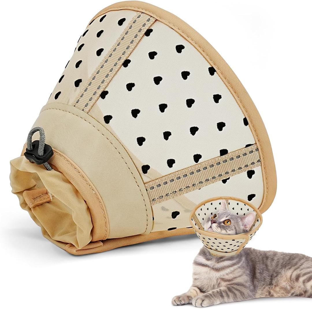 Supet Soft Air Mesh Cat Cone Collar Alternative, Adjustable Breathable, Lightweight Anti Scratch (M) (Orange-Black)