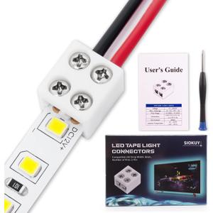 20 Pack 2 Pin 8mm LED Strip Connectors, Solderless Screw Terminal LED Light Strip Connectors, Wire to Strip Connector for 5V 12V 24V