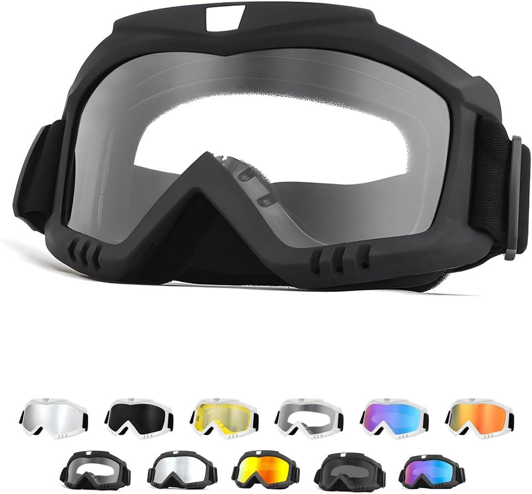Dirt Bike Goggles, Windproof ATV Off-Road Goggle, Wide Vision Riding Motorcycle Goggles, Motorcycle Accessories (Black-Transparent)