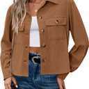 Zeagoo Womens Fashion Cropped Corduroy Shackets Button Down Jackets Tops Fall Trendy Long Sleeve Shirts, Medium