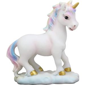Ebros Pastel Colors Majestic Rainbow Mane Unicorn Mare Horse with Golden Horn Figurine Collectible Decor Magical Unicorns Theme (Walking On Clouds)