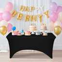 2 Pack 5 Feet Black Spandex Tablecloth for Rectangular Tables, Fitted & Stretch, Washable, Wrinkle Resistant, Perfect for Event, Wedding, Party, Banquet, Cocktail, Festival, and Table Protector