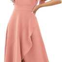 Long Black Formal Dresses for Women Gowns Evening Party Cocktail Dress,Split Elegant V Neck Wrap Ruffle Wedding Guest Dresses, S, Sakura Pink