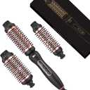 Thermal Brush Set 3-in-1 Curling Iron Brush Set, Dual Voltage 110-220V Thermal Hair Brush with 11 Temp Settings, 3 Interchangeable Travel Curling Irons (1.25, 1.5, & 1.75" Barrels) (Pink)