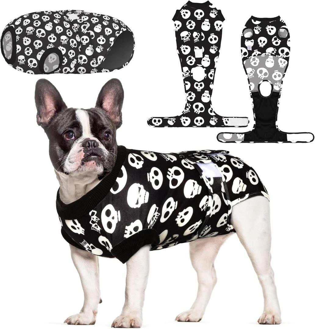 CuteBone Dog Surgery Recovery Suit Cat Surgical Onesie Female Body Suits Male Prevent Pet from Licking Wounds SSF05XS (Skull)
