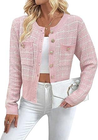 SKAYS Womens Tweed Plaid Cardigan Blazer Dressy Casual Button Front Cardigan Crew Neck Long Sleeve Texture Knit Jackets, S SKAYS Womens Tweed Plaid Cardigan Blazer Dressy Casual Button Front Cardigan Crew Neck Long Sleeve Texture Knit Jackets, S