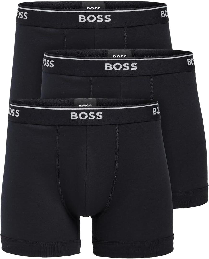 BOSS Men's Classic Cotton 3 Pack Boxer Briefs (Medium, Black)