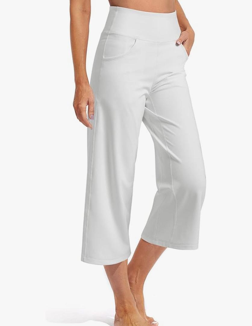 Promover Capri Pants for Women Wide Leg Yoga Cropped Pants with Pockets Loose Casual Summer Pants,S