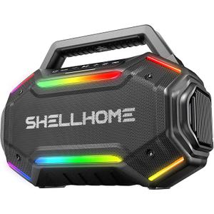 ShellHome Bluetooth 6.0 Speakers Outdoor, 80W(Peak) Loud Speaker with Bass, 30H Playtime, IPX6 Waterproof, RGB Lights, BassUp 2.0, TWS, Portable Large Jobsite Speakers for Party, Garage