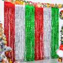 LOLStar Pack of 5 Christmas Foil Fringe Curtains Party Decoration 3.3X6.6 ft Red Silver Green Wavy Tinsel Fringe Photo Streamer Backdrop for New Year, Sweater Party