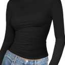 Womens Basic Casual Crop Top Summer Fall White Black Long Sleeves Slim Fit Tees Crew Neck T Shirts Plain Going Out Y2k Plain Cute Tops Tight Fitted Sexy Compression Trendy Clothes Baby Tee Shirts M1 (Brown)