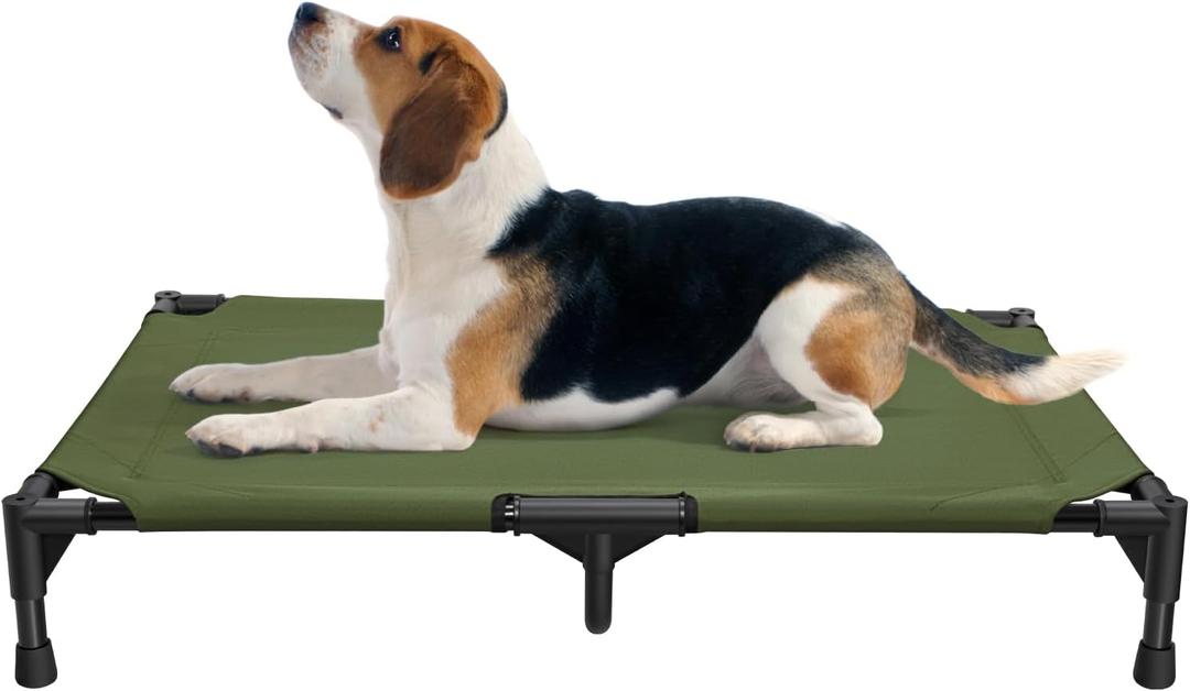 Love&go Elevated Dog Bed with Metal Frame, Cooling Raised Pet Cot for Dog and Cat (M - Olive Green Bed, Medium-29.9x19.5x5.5 inch)