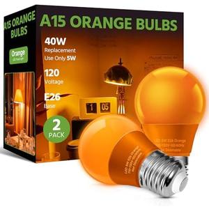 LED Orange Light Bulb, 40W Equivalent LED A15 Bulb, E26 Medium Base Bulb for Halloween, Christmas, Party, Bar, Holiday Lighting, Non-Dimmable, 2 Packs, Set of 2
