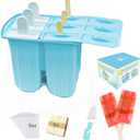 Silicone Popsicle Molds with Sticks Wpunwen 6 Cavity Ice Popsicle MoldsIce Cream Mold with Clean Brush 6 Reusable Sticks 50 Sticks 50 Bags Blue
