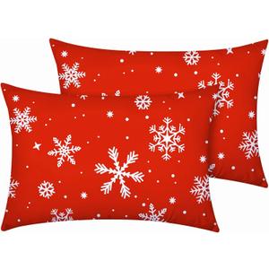 YIYEA Christmas Pillow Cases Queen Size Set of 2, Ultra Soft Double Brushed Microfiber Pillowcases Queen, Christmas Snowflake Bed Pillow Covers, Fade Resistant, Easy Slip-On (20"x30")