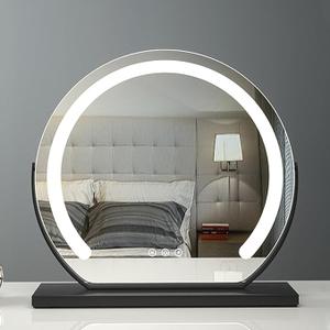Large Makeup Vanity Mirror With Lights, Smart Touch Control, 3-Color Dimmable Round Mirror, 360°Rotating Cosmetic Mirror, Tabletop Desk Mirror For Makeup Desk, Dressing Room Bedroom ( Color : Black , 50cm)