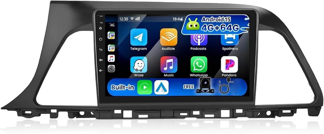 [4G+64G] Android 15 Car Stereo for Hyundai Sonata 2015-2017 with Wireless CarPlay Android Auto,9" Touchscreen Car Radio with Mirror Link Voice Control WiFi/GPS,Bluetooth,FM/RDS,SWC+Backup Camera