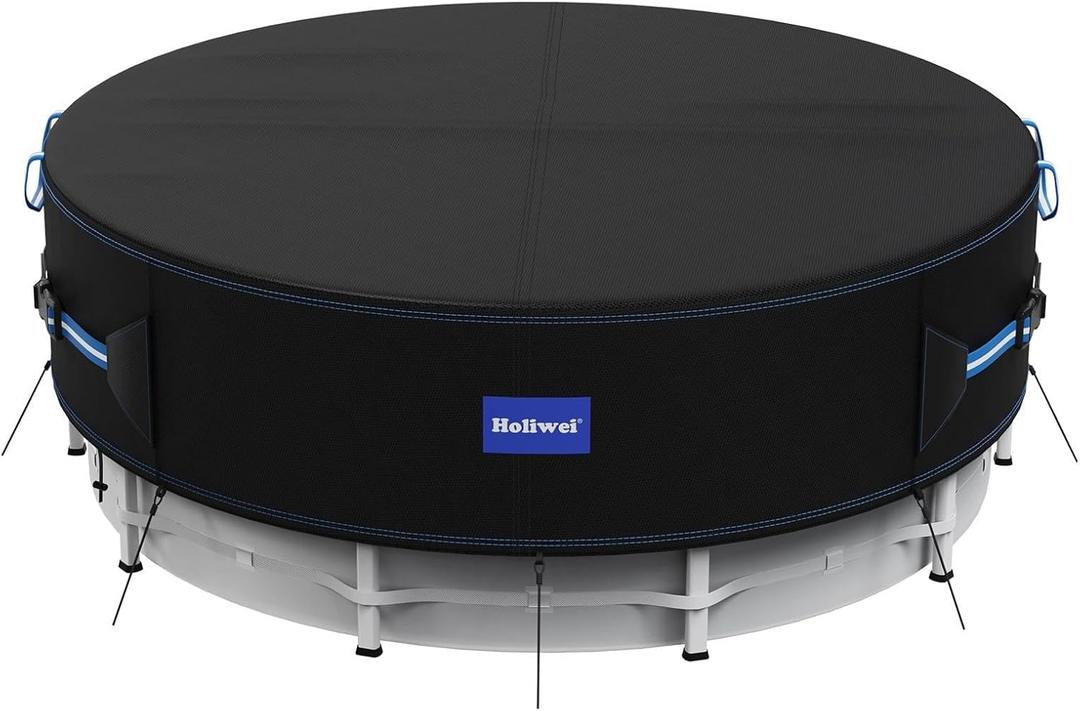 24 Ft Round Pool Cover with Reflective Strips, 420D Swimming Pool Cover for Above Ground Pools, Solar Cover with Drawstring and Ground Nails for Dustproof, UV Protected 24 Ft Round Pool Cover with Reflective Strips, 420D Swimming Pool Cover for Above Ground Pools, Solar Cover with Drawstring and Ground Nails for Dustproof, UV Protected