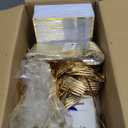 Festiva 50pc Gold Plastic Plates - Disposable Square Gold Plates Dinnerware set include 9.5"/6" Plates,Cups,Plastic Cutlery,Hand Napkins Perfect for 50 guests Party&Birthday&Wedding